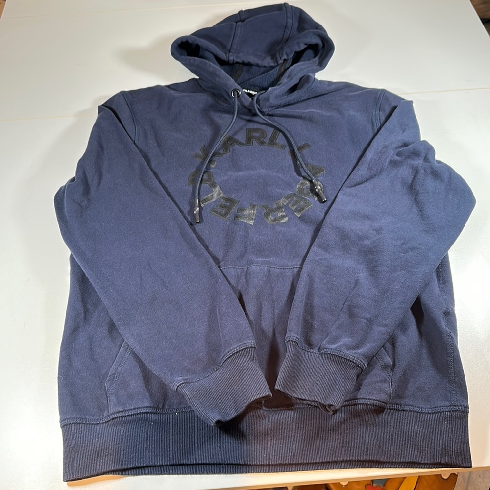 Men’s KARL LAGERFELD Navy Blue Hoodie Sweatshirt Fleece Sweater sz S